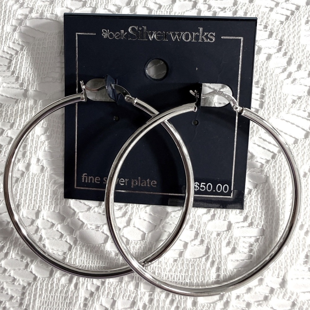 Belk Silverworks Hoop Earrings Round Big 2.5 inch Large Silver Plated Jewelry
